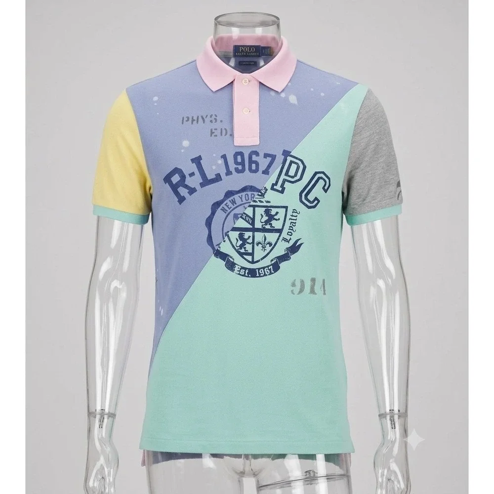 Polo Ralph Lauren Men's Patchwork Multi-colored Short Sleeve Polo Shirt. Size M